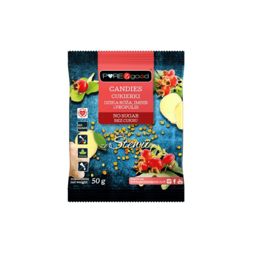 Cukierki dzika róża imbir propolis bez cukru 50g Pure&Good
